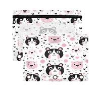 Fuauuyl Lot de 2 trousses à crayons pour classeur à 3 anneaux avec fenêtre transparente et fermeture éclair Motif panda Rose, b, one sizex2, Organiseur de sac