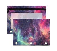 Fuauuyl Lot de 2 trousses à crayons psychédéliques interstellaires pour classeur à 3 anneaux avec fenêtre transparente avec fermeture éclair