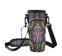 Fuauuyl Mardi Gras - Sac de transport à motif floral pour gobelet de voiture de 1,2 l, sangle de bouteille d'eau avec sangle réglable et poche à fermeture éclair, léger pour randonnée, camping, b,
