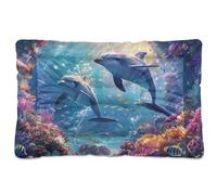 Fuauuyl Ocean Dolphins Tapis de lit doux pour chien lavable en machine avec fond antidérapant pour chien - 61 x 45,7 cm
