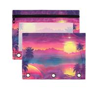 Fuauuyl Orange Sea Sunset Lot de 2 trousses à crayons pour classeur à 3 anneaux avec fenêtre transparente avec fermeture éclair