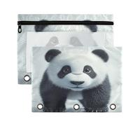 Fuauuyl Panda - Lot de 2 trousses à crayons pour classeur à 3 anneaux avec fenêtre transparente avec fermeture éclair