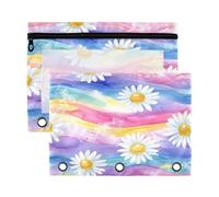 Fuauuyl Rainbow Daisy Lot de 2 trousses à crayons pour classeur à 3 anneaux avec fenêtre transparente avec fermeture éclair