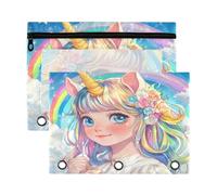 Fuauuyl Rainbow Girl Lot de 2 trousses à crayons pour classeur à 3 anneaux avec fenêtre transparente avec fermeture éclair