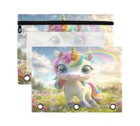 Fuauuyl Rainbow Horse Lot de 2 trousses à crayons pour classeur à 3 anneaux avec fenêtre transparente avec fermeture éclair