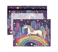 Fuauuyl Rainbow Horse Lot de 2 trousses à crayons pour classeur à 3 anneaux avec fenêtre transparente avec fermeture éclair