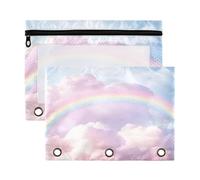 Fuauuyl Rainbow in Cloud Lot de 2 trousses à crayons pour classeur à 3 anneaux avec fenêtre transparente avec fermeture éclair