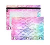 Fuauuyl Rainbow Mermaid Lot de 2 trousses à crayons pour classeur à 3 anneaux avec fenêtre transparente et fermeture éclair, b, one sizex2, Organiseur de sac