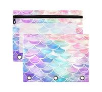 Fuauuyl Rainbow Mermaid Lot de 2 trousses à crayons pour classeur à 3 anneaux avec fenêtre transparente et fermeture éclair, b, one sizex2, Organiseur de sac