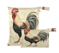 Fuauuyl Sac à langer en tissu imperméable avec compartiments à fermeture éclair pour la plage, la salle de sport, la piscine, les voyages - Motif carte postale vintage avec coq - 30 x 36,1 cm