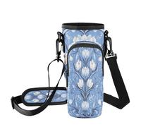 Fuauuyl Sac de transport à motif floral avec tulipes florales pour gobelet de voiture de 1,2 l, bandoulière pour bouteille d'eau avec sangle réglable et poche à fermeture éclair, léger pour randonnée,
