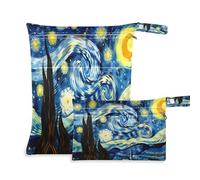 Fuauuyl Starry Night Van Gogh Sac à langer étanche avec compartiments à fermeture éclair pour la plage, la gym, la piscine, les voyages - 30 x 36,1 cm, multicolore, Taille unique, Moderne