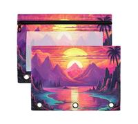 Fuauuyl Sunset Beach Lot de 2 trousses à crayons pour classeur à 3 anneaux avec fenêtre transparente et fermeture éclair, b, one sizex2, Organiseur de sac