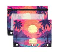 Fuauuyl Sunset Beach Lot de 2 trousses à crayons pour classeur à 3 anneaux avec fenêtre transparente et fermeture éclair, b, one sizex2, Organiseur de sac