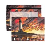 Fuauuyl Sunset Lighthouse Lot de 2 trousses à crayons pour classeur à 3 anneaux avec fenêtre transparente avec fermeture éclair, b, one sizex2, Organiseur de sac