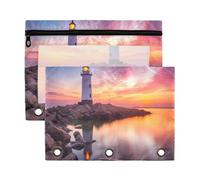 Fuauuyl Sunset Lighthouse Lot de 2 trousses à crayons pour classeur à 3 anneaux avec fenêtre transparente avec fermeture éclair, b, one sizex2, Organiseur de sac