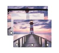 Fuauuyl Sunset Lighthouse Lot de 2 trousses à crayons pour classeur à 3 anneaux avec fenêtre transparente avec fermeture éclair, b, one sizex2, Organiseur de sac