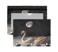 Fuauuyl Swan Under The Starry Sky Lot de 2 trousses à crayons pour classeur à 3 anneaux avec fenêtre transparente et fermeture éclair