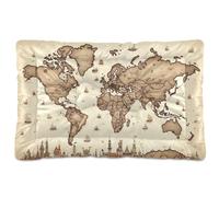 Fuauuyl Tapis de lit doux pour chien avec motif carte du monde et yeux roses, lavable en machine avec fond antidérapant pour chien - 91,4 x 61 cm