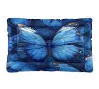 Fuauuyl Tapis de lit doux pour chien avec motif papillon bleu, œil rose, lavable en machine avec fond antidérapant pour chien - 91,4 x 61 cm