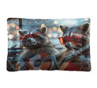 Fuauuyl Tapis de lit doux pour chien avec motif yeux laveurs drôles et yeux roses, lavable en machine avec fond antidérapant pour dormir - 91,4 x 61 cm