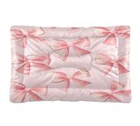 Fuauuyl Tapis de lit doux pour chien avec nœud papillon et œil rose - Lavable en machine avec fond antidérapant pour chien - 91,4 x 61 cm