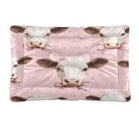 Fuauuyl Tapis de lit doux pour chien avec nœud rose et œil de vache - Lavable en machine avec fond antidérapant pour chien - 91,4 x 61 cm