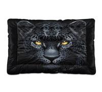 Fuauuyl Tapis de lit doux pour chien, motif léopard noir aux yeux jaunes, lavable en machine avec fond antidérapant pour chien, 61 x 45,7 cm