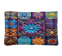 Fuauuyl Tapis de lit doux pour chien motif mandala œil rose, lavable en machine avec fond antidérapant pour chien - 91,4 x 61 cm