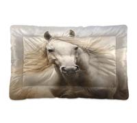 Fuauuyl Tapis de lit doux pour chien - Motif portrait de cheval blanc - Œil rose - Lavable en machine - Avec fond antidérapant - 91,4 x 61 cm