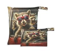 Fuauuyl The Little Raccoon is Driving Sacs à langer en tissu imperméable avec compartiments zippés pour la plage, la gym, la piscine, les voyages - 30 x 36,1 cm, multicolore, Taille unique, Moderne