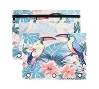 Fuauuyl Toucan - Lot de 2 trousses à crayons pour classeur à 3 anneaux avec fenêtre transparente avec fermeture éclair