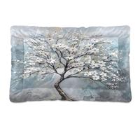 Fuauuyl Trees Bloom Tapis de lit doux pour chien avec fleurs blanches et yeux roses Lavable en machine avec fond antidérapant pour chien endormi - 91,4 x 61 cm