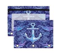 Fuauuyl Whale Anchor Lot de 2 trousses à crayons pour classeur à 3 anneaux avec fenêtre transparente avec fermeture éclair