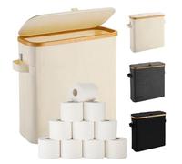 FuBegi - Support de rangement pour rouleau de papier toilette, panier de rangement pour Mega Roll, en bambou, autoportant, beige