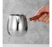 FUBESK Cafetière turque en acier inoxydable avec poignée en bois pour chocolat fondu, sauce et mousse de lait, bec verseur anti-goutte, 300 ml à 600 ml