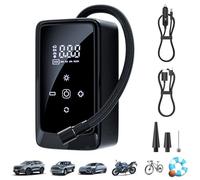 FUBESK Compresseur d'air portable sans fil à affichage numérique avec lumière LED, charge de type C, batterie 3900 mAh, 60 W, pour voitures, vélos, motos, balles, noir
