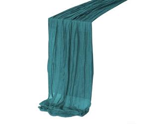 FUBESK Deux chemins de table plissés en crêpe, 300 cm, conçus pour les réceptions de mariage, les présentoirs de desserts, les cabines photo et les fêtes (bleu paon)