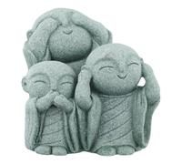 FUBESK Ensemble de statue de Bouddha « See No Evil Speak Speak Hear No Evil » - Grès vert - Moine zen - Ornements de jardin, cour, poisson pour décoration d'aquarium