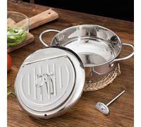 FUBESK Friteuse en acier inoxydable avec couvercle, grille d'égouttement d'huile amovible et thermomètre pour contrôle de la température, 2,2 L 3,2 L, compatible avec les cuisinières électriques à