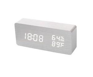 FUBESK Horloge LED intelligente en bois avec commande vocale pour Alexa et Google Home, affichage de l'heure, de la température, de l'humidité et de la date, luminosité réglable, alimentation par