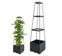 FUBESK Jardinière à arrosage automatique avec treillis réglable (3/4 niveaux) - Réservoir et remplissage latéral peu encombrant pour tomates, pois, fleurs | Plantes grimpantes (A-3 couches)