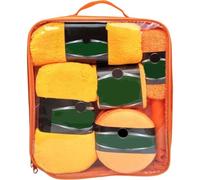 FUBESK Kit de nettoyage de voiture 9 pièces avec gant de lavage en microfibre, tampons de polissage, brosse à pneus et brosse intérieure pour voiture - Vert, gris, orange