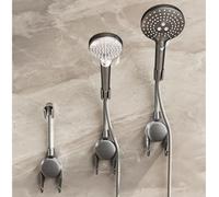 FUBESK Lot de 2 supports muraux réglables pour pommeau de douche avec ventouse et crochet pour salle de bain, rotation à 360°, installation sans perçage