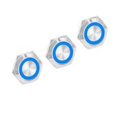 FUBESK Lot de 3 interrupteurs à bouton-poussoir momentané de 16 mm avec lumière LED, étanche, compatible 12 V/24 V, avec fil