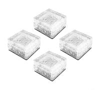 FUBESK Lot de 4 lampes solaires en verre en forme de brique de glace, spots d'extérieur pour décoration de jardin, allée, terrasse, lampe étanche rechargeable, blanc/chaud (lumière blanche)