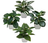 FUBESK Lot de 4 mini plantes artificielles en pot, feuillage artificiel réaliste pour décoration intérieure, pas besoin d'eau, fausse verdure pour salon, chambre à coucher, cuisine, rebord de fenêtre