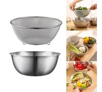 FUBESK Lot de 5 bols mélangeurs empilables en acier inoxydable avec filtre pour le lavage des fruits et légumes, pour la cuisine, pour tailles 16/19/22/24/26 cm