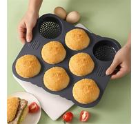 FUBESK Moule à hamburger en silicone 8 cavités pour petits pains faits maison, moule à hamburger anti-adhésif avec répartition uniforme de la chaleur, gris, 29,8 x 25,5 x 3 cm