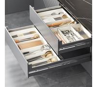 FUBESK Plateau de rangement réglable pour ustensiles avec design extensible, 27-51 x 27-51 x 51 x 5 cm, blanc, pour séparateur de couverts de cuisine